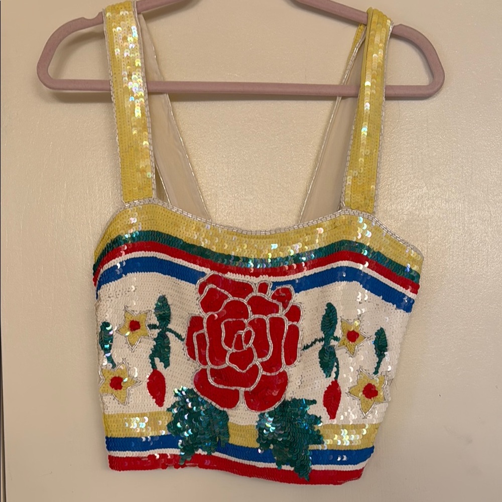 NBD Sequin Floral Crop Top - Multicolor
